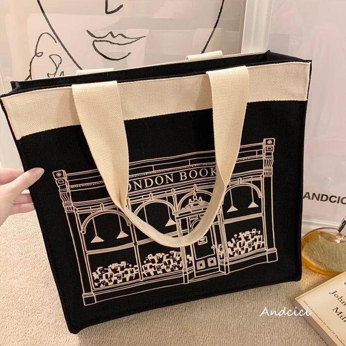 London Books Marylebone Book Store Black Tote Bag with Zip - Casualruby