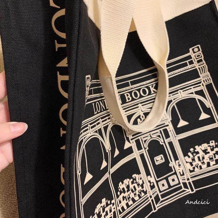London Books Marylebone Book Store Black Tote Bag with Zip - Casualruby