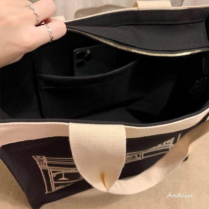 London Books Marylebone Book Store Black Tote Bag with Zip - Casualruby