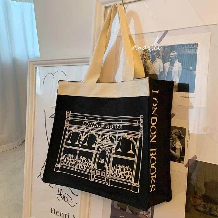London Books Marylebone Book Store Black Tote Bag with Zip - Casualruby