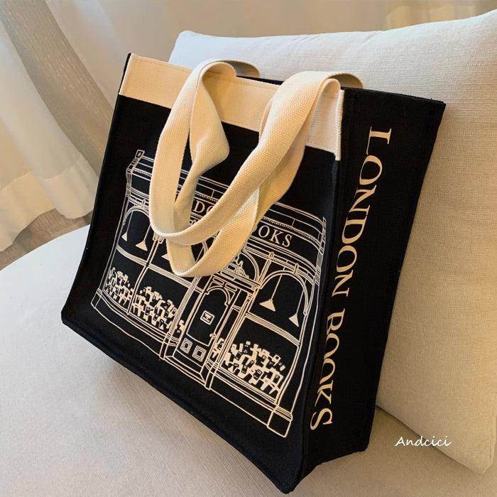 London Books Marylebone Book Store Black Tote Bag with Zip - Casualruby